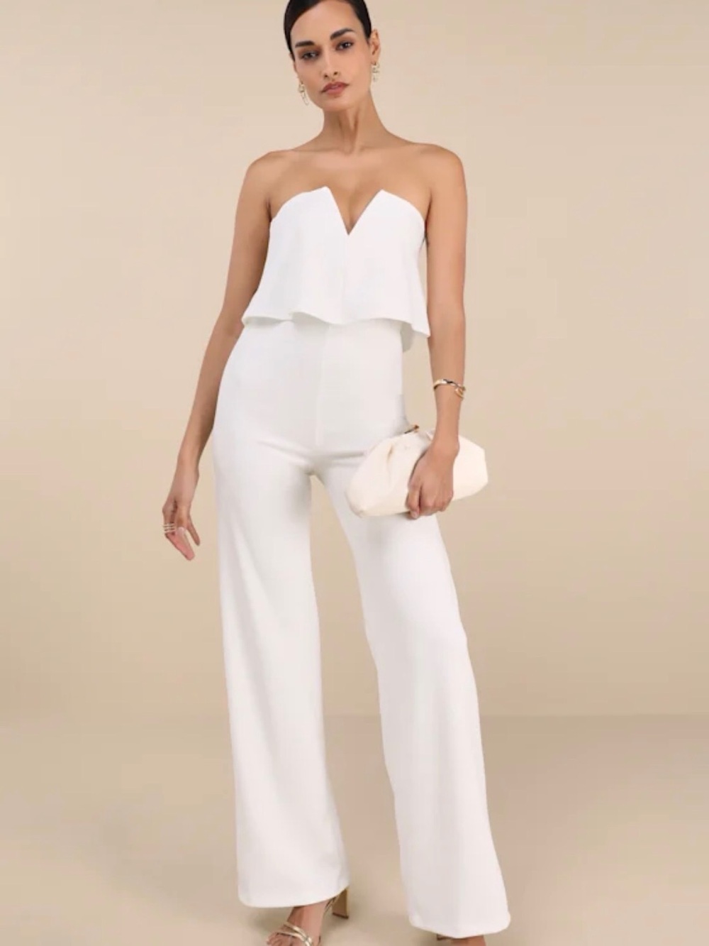 Lulus Power Of Love White Strapless Jumpsuit - M